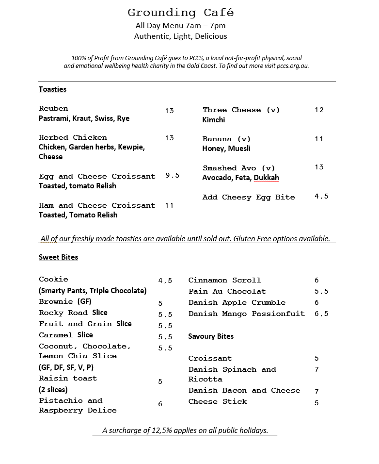 Menu, Grounding Cafe