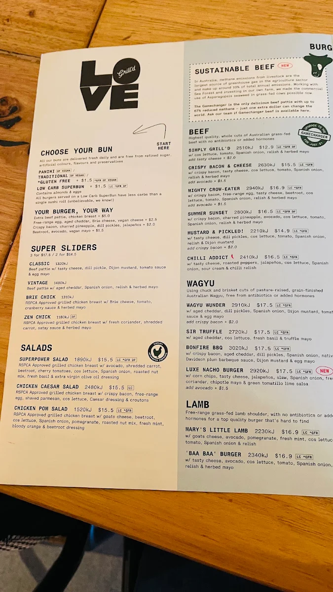 Menu, Grill'd Burgers - Tea Tree Plaza