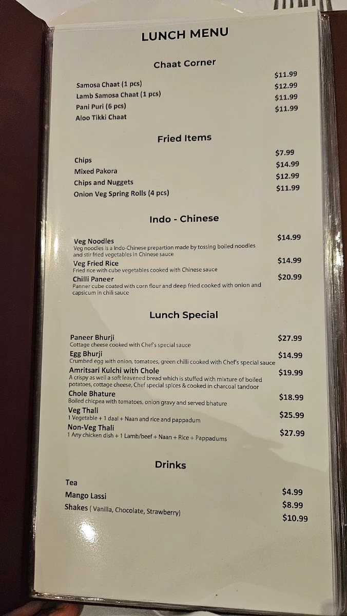 Menu, Cinnamon Spice Indian Restaurant