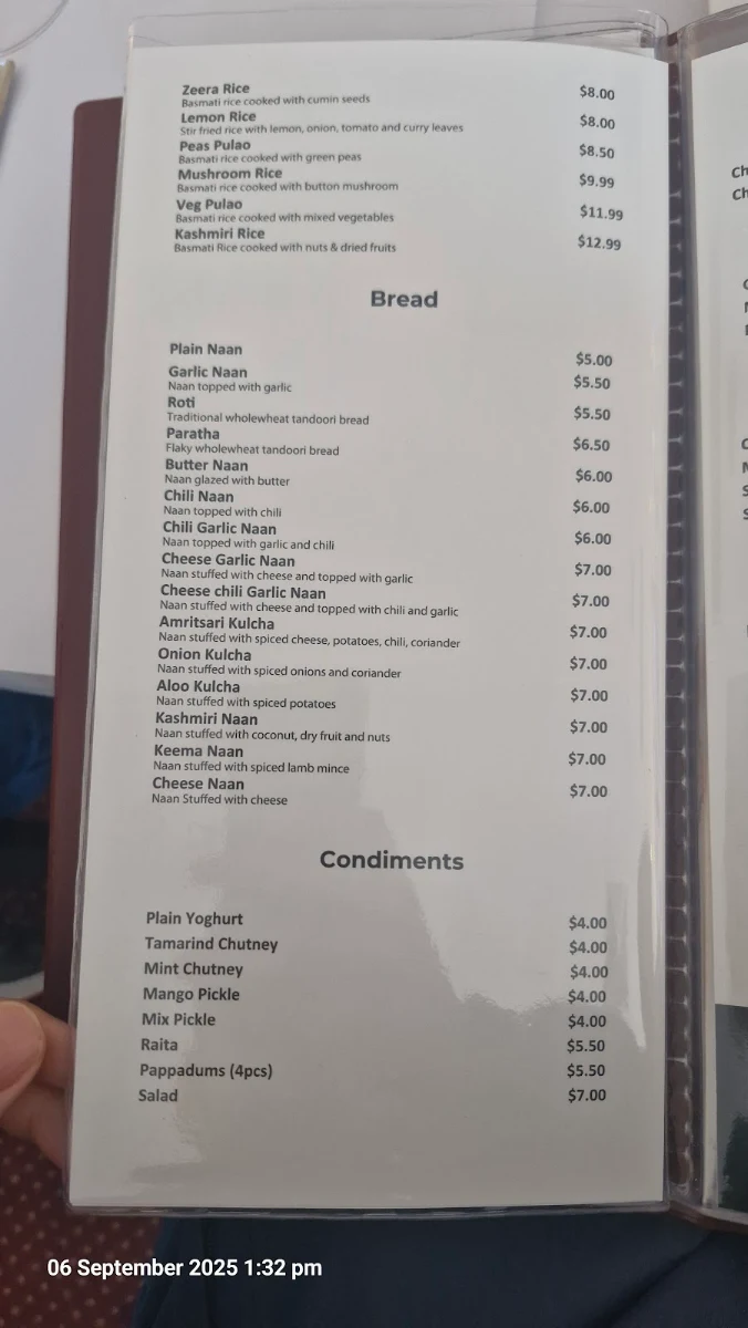 Menu, Cinnamon Spice Indian Restaurant