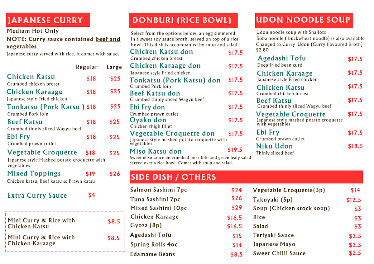 Menu, Bishamon Japanese Restaurant