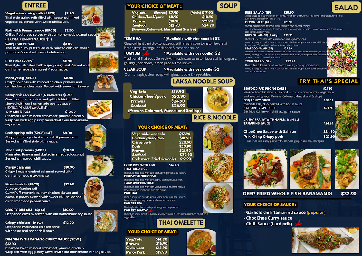 Menu, Try Thai Restaurant