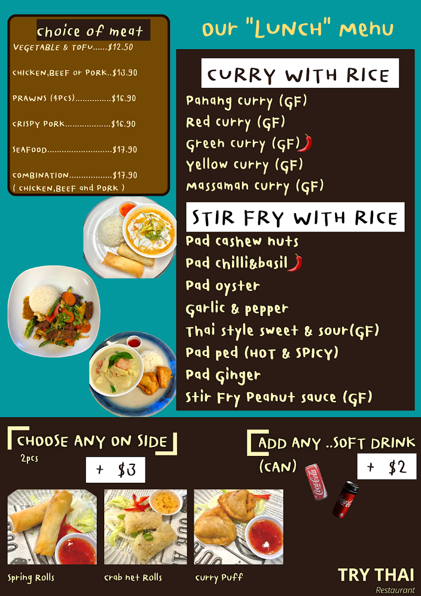 Menu, Try Thai Restaurant