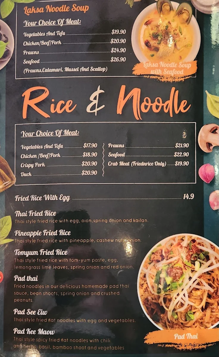 Menu, Try Thai Restaurant