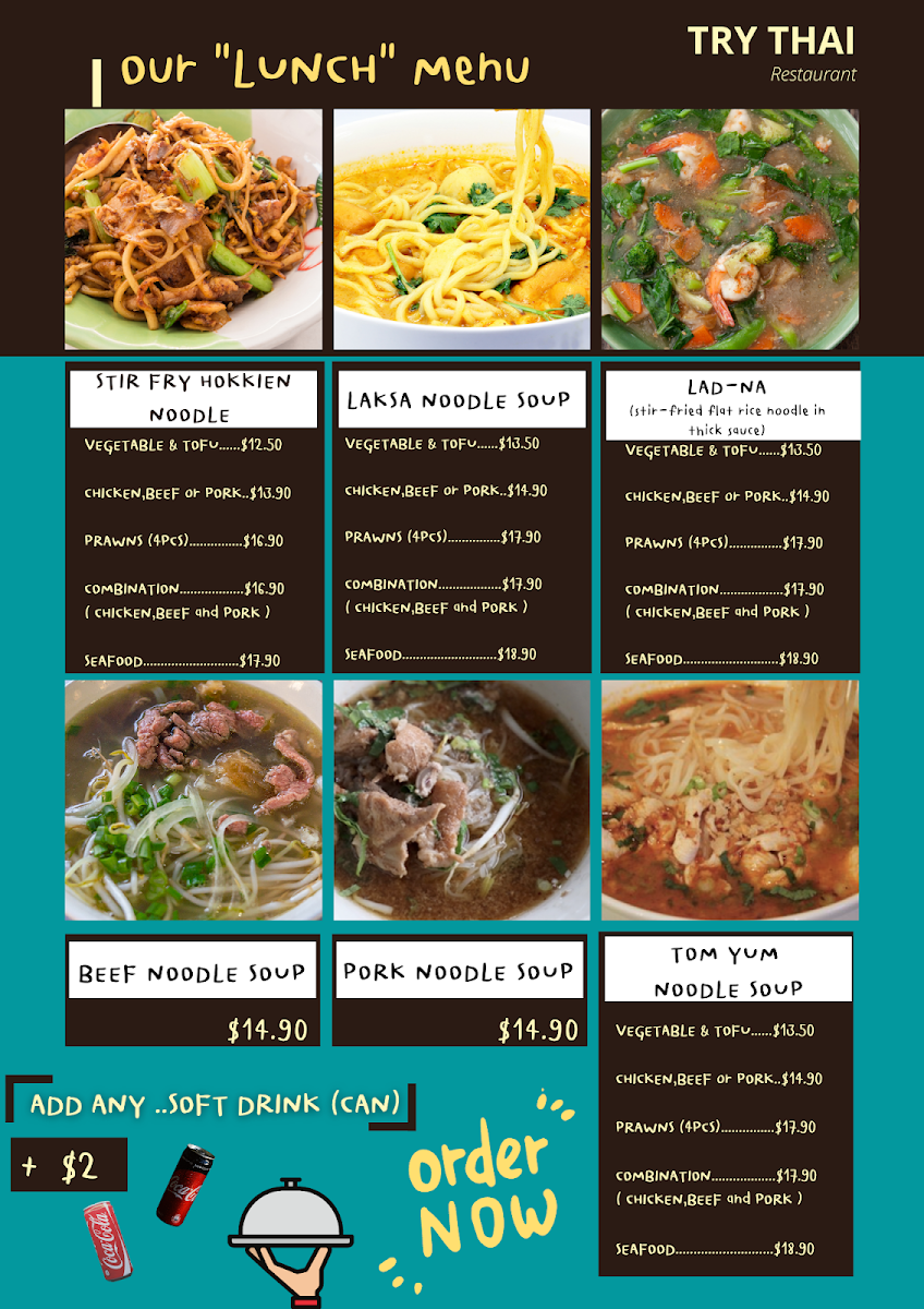 Menu, Try Thai Restaurant