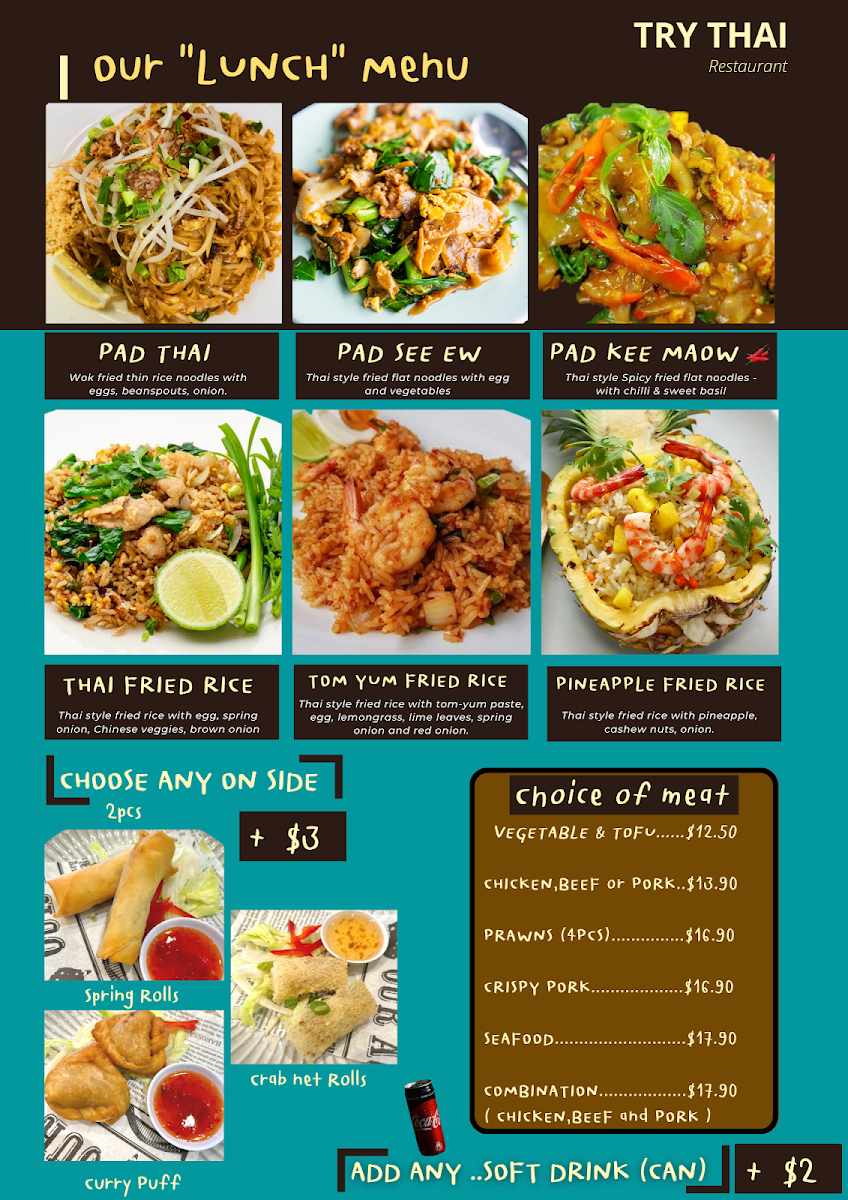 Menu, Try Thai Restaurant