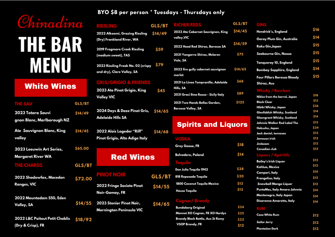 Menu, Chinadina