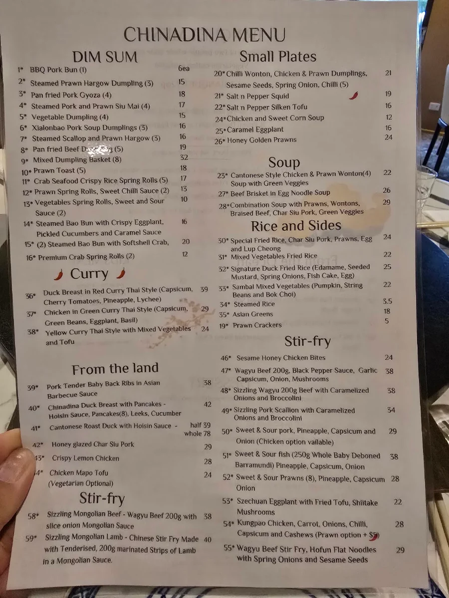 Menu, Chinadina