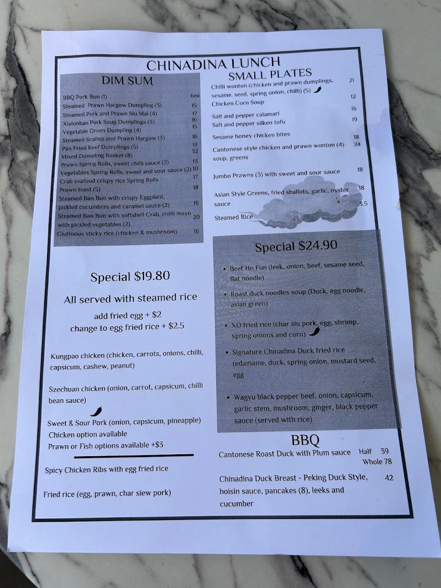 Menu, Chinadina