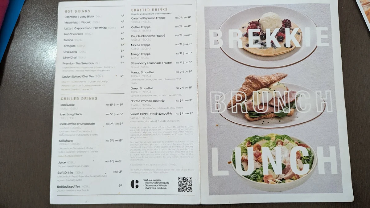 Menu, The Coffee Club