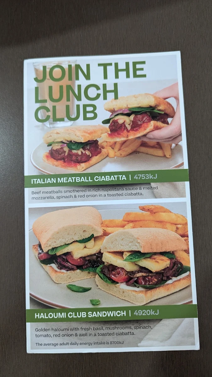 Menu, The Coffee Club