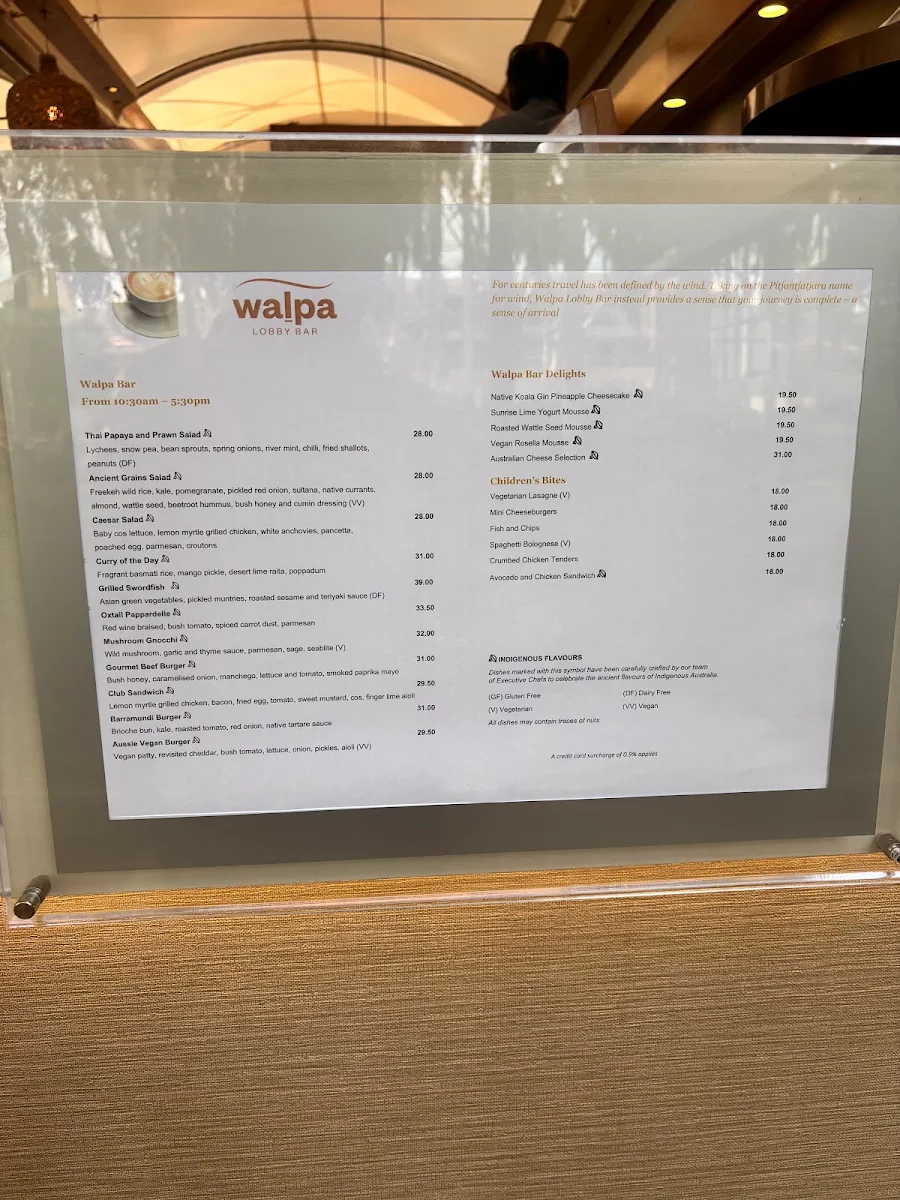 Menu, Waḻpa Lobby Bar