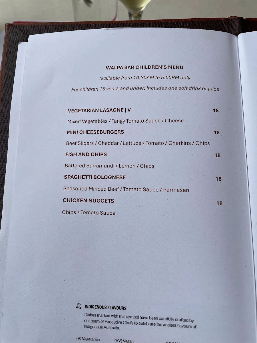 Menu, Waḻpa Lobby Bar