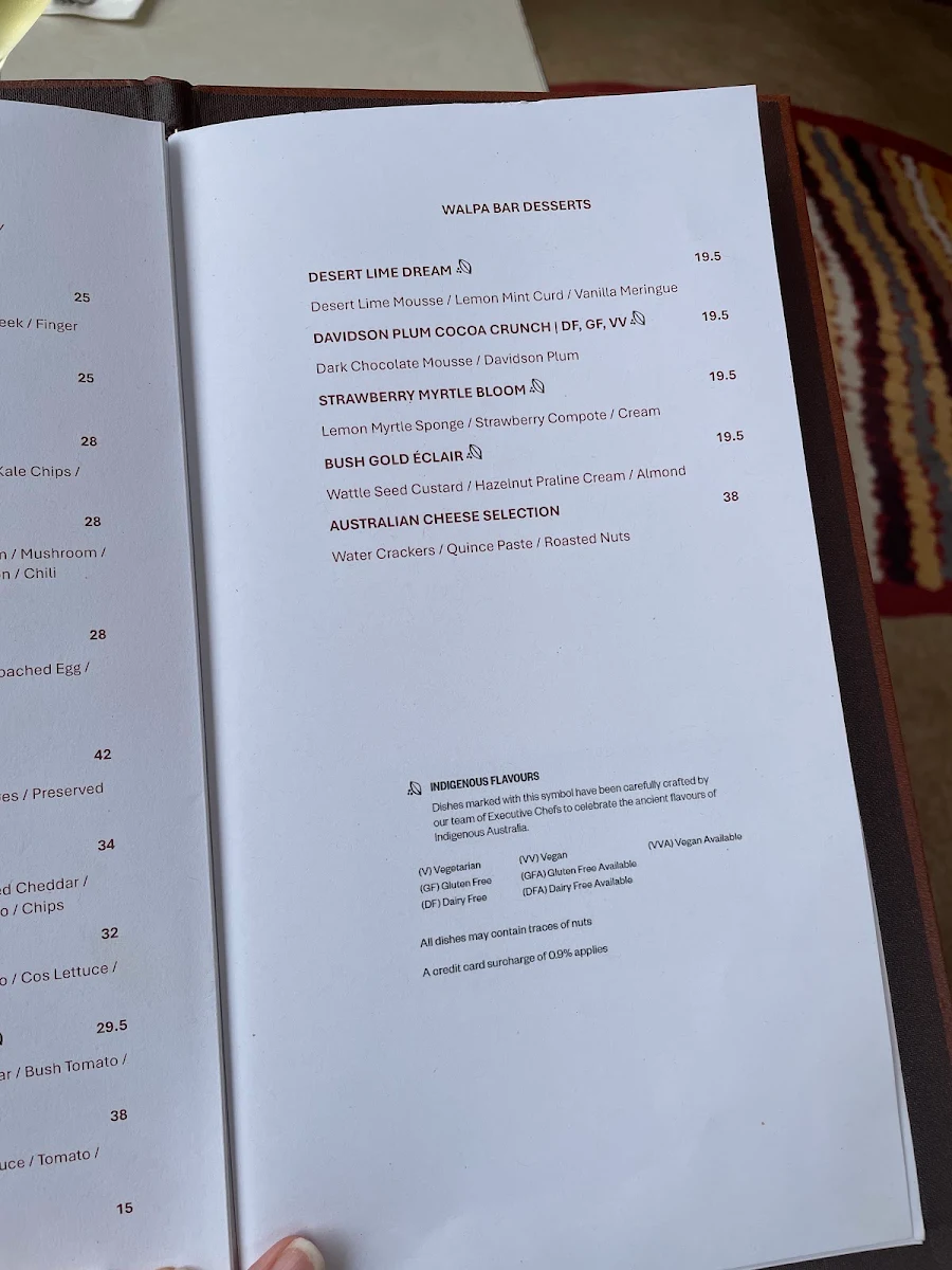 Menu, Waḻpa Lobby Bar