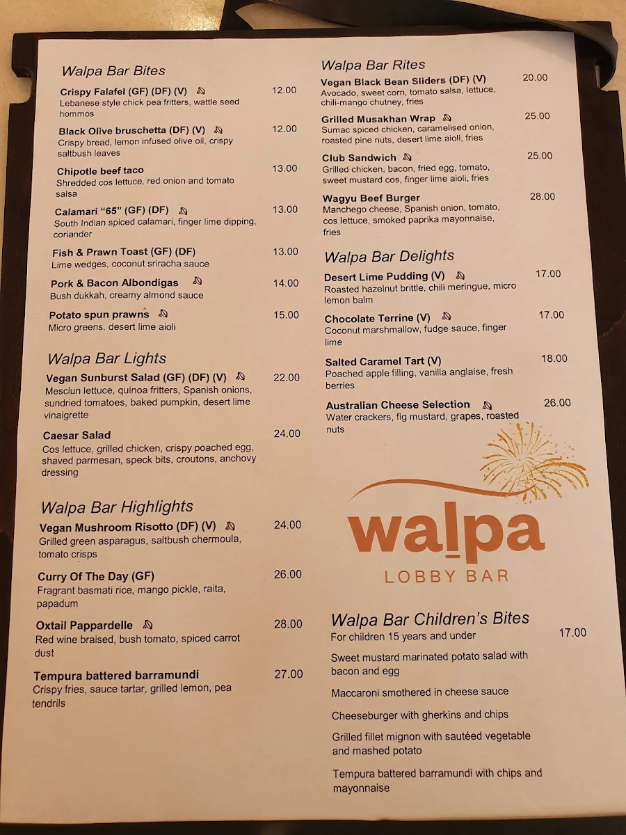 Menu, Waḻpa Lobby Bar