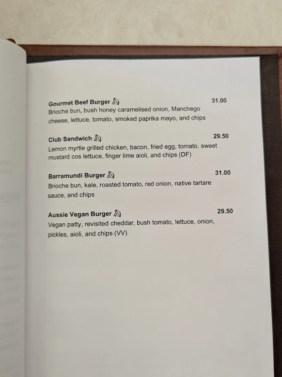 Menu, Waḻpa Lobby Bar