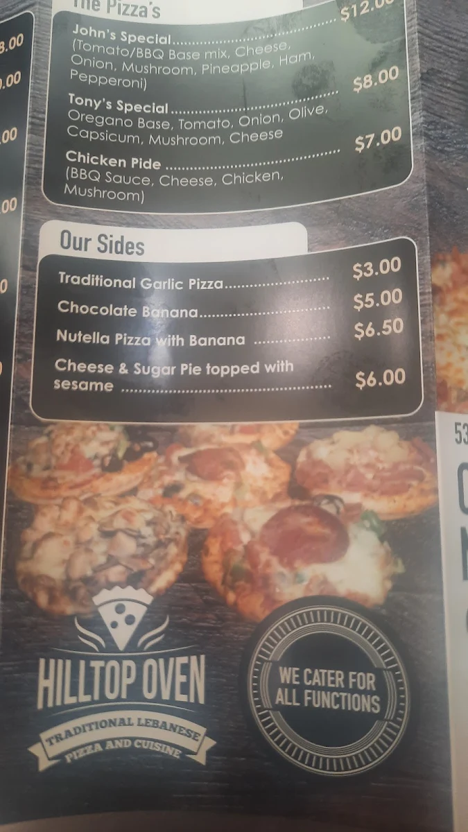 Menu, Hilltop Oven