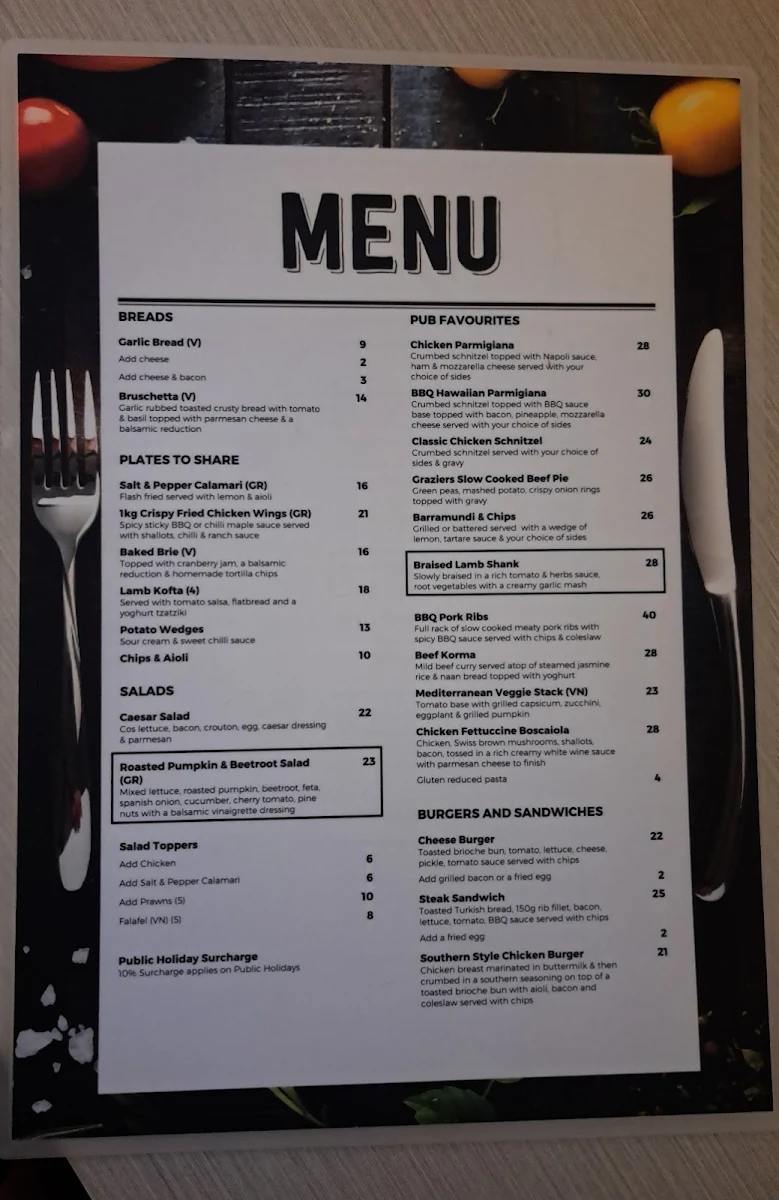 Menu, Hinterland Hotel