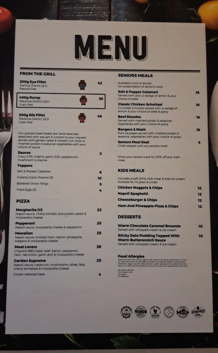 Menu, Hinterland Hotel
