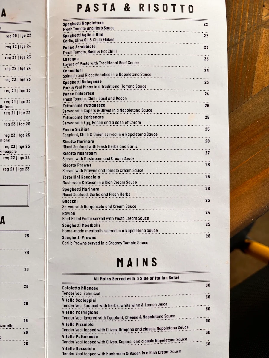 Menu, Frank's Pizza Bar Restaurant