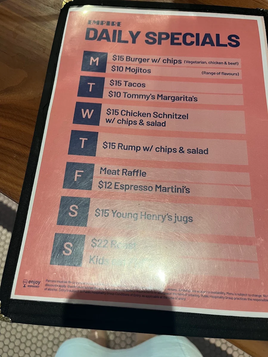Menu, Frank's Pizza Bar Restaurant