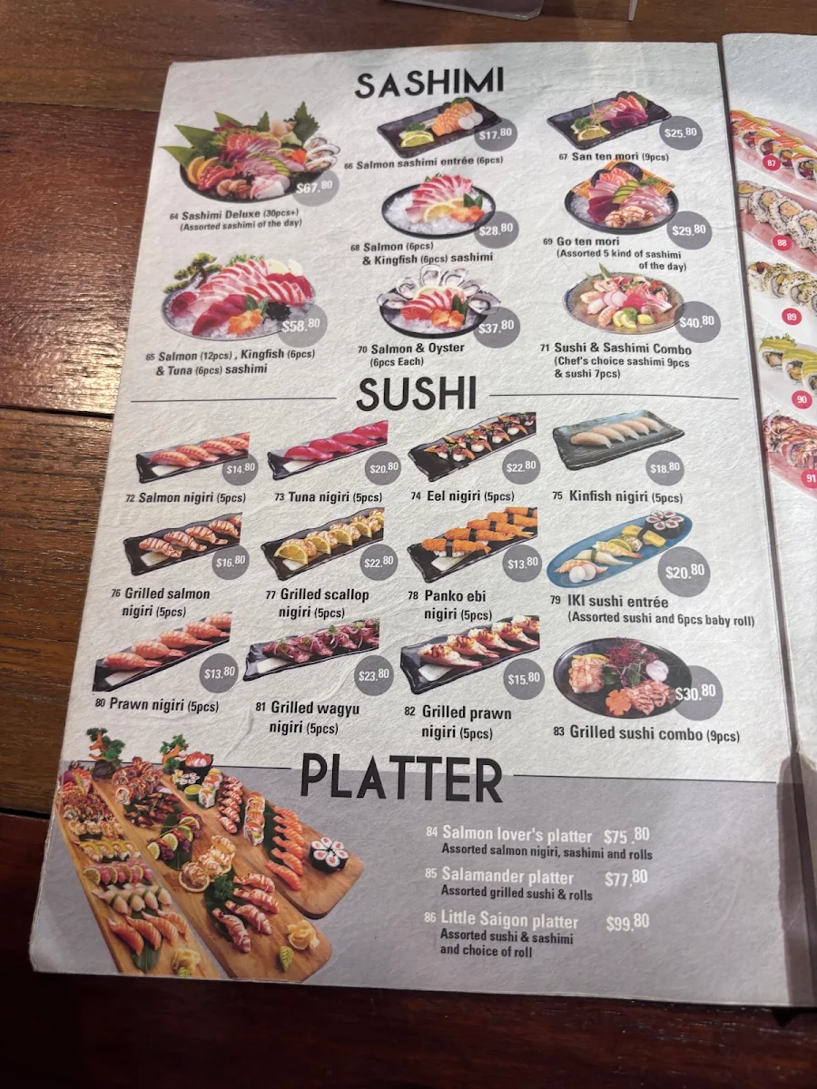 Menu, IKI Sushi & Grill