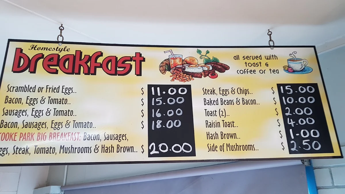 Menu, Cooke Park Cafe