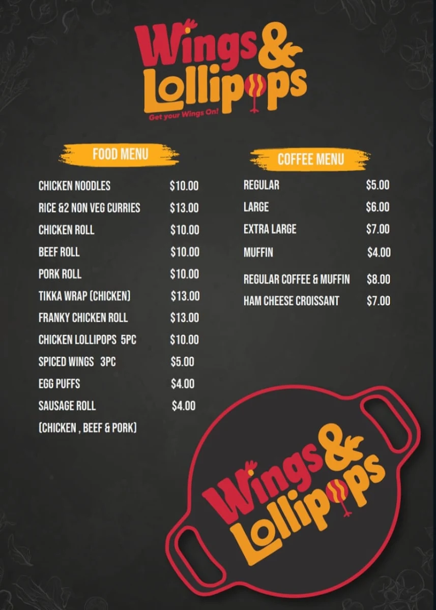 Menu, Wings & Lollipops