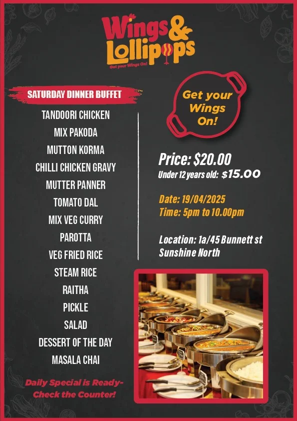 Menu, Wings & Lollipops