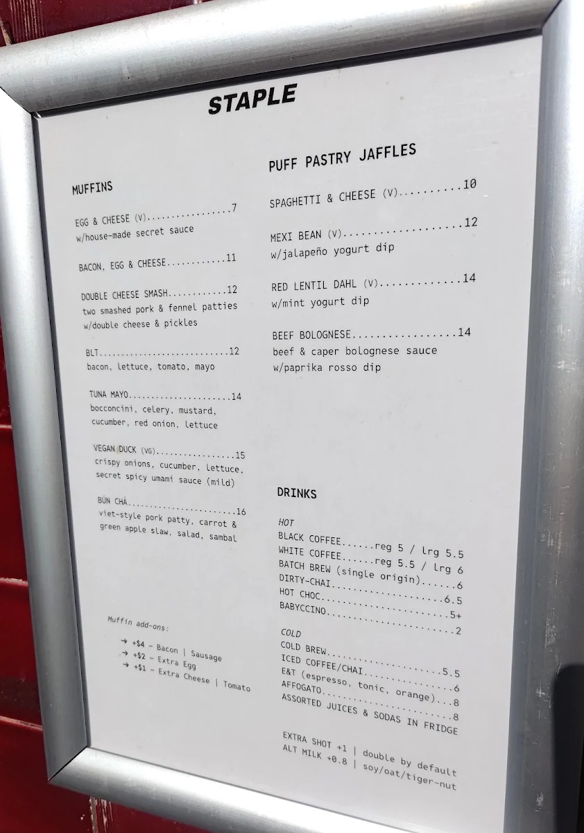Menu, Staple Kitchen