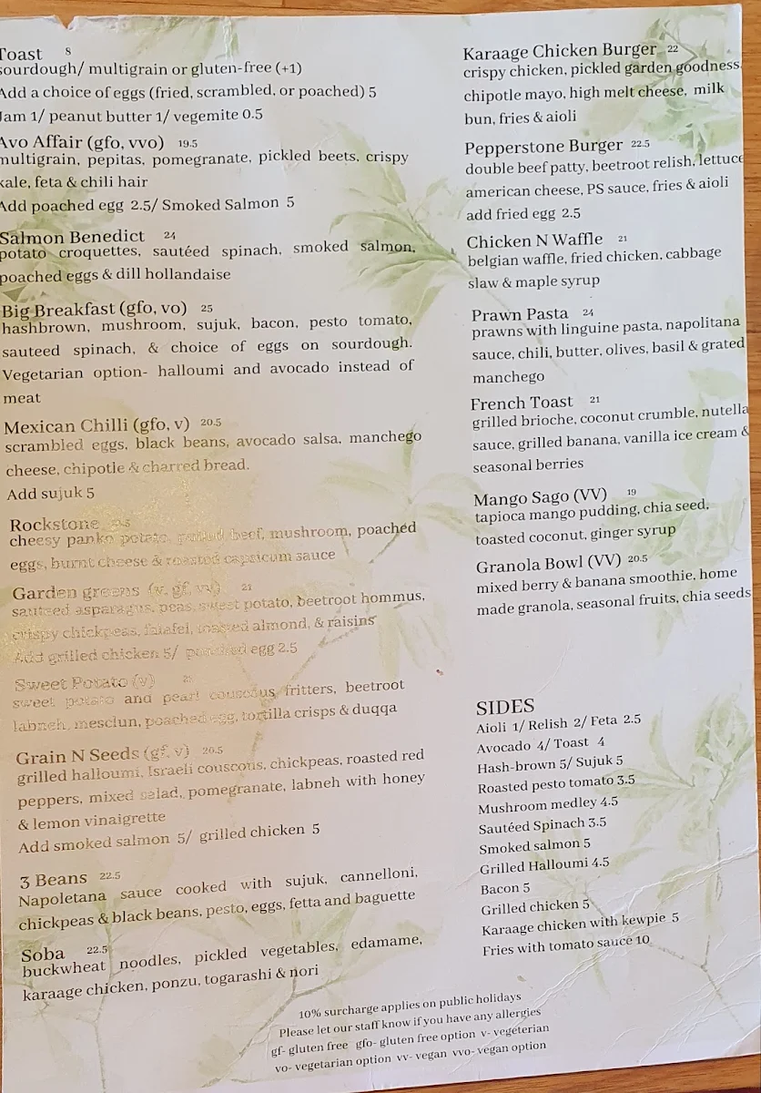 Menu, Gaffney St General