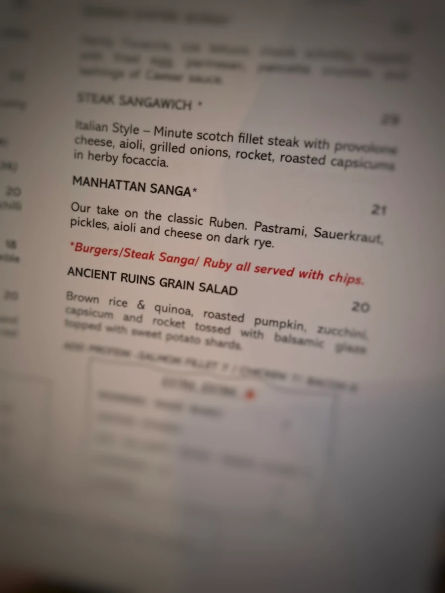 Menu, Gaffney St General