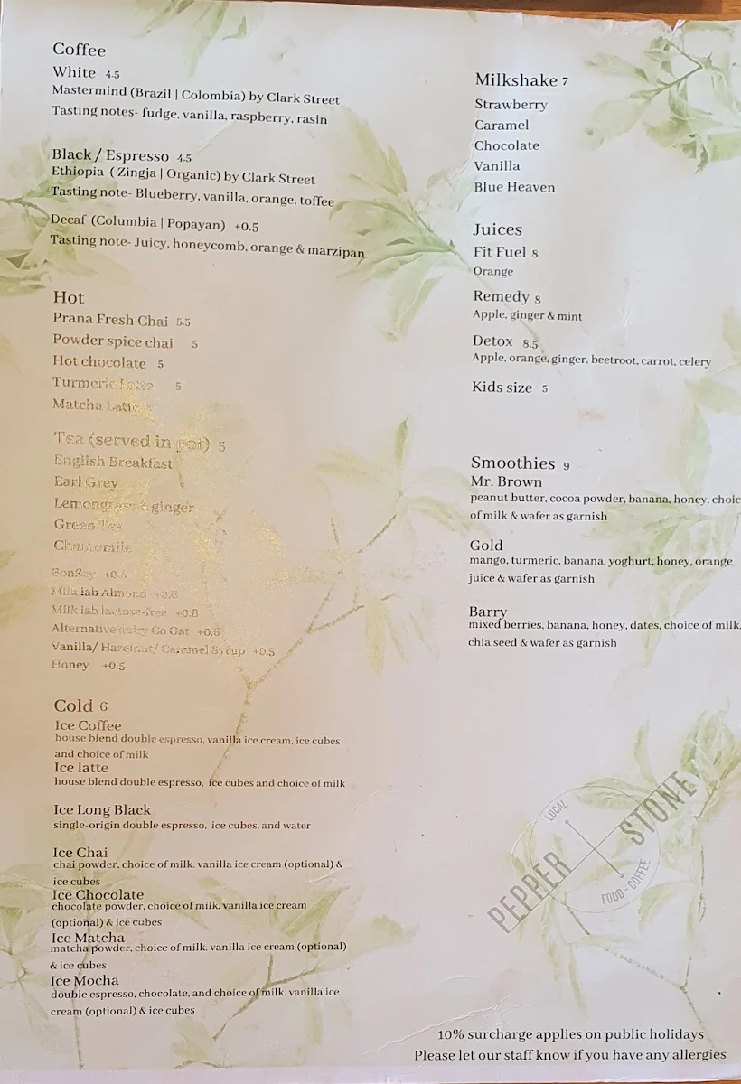 Menu, Gaffney St General
