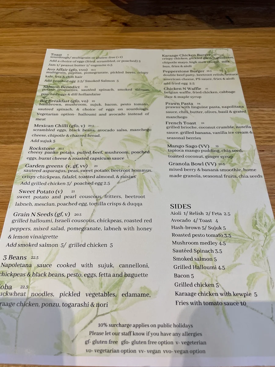 Menu, Gaffney St General