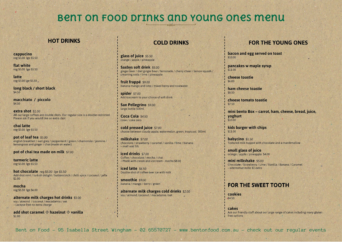 Menu, BENT ON FOOD