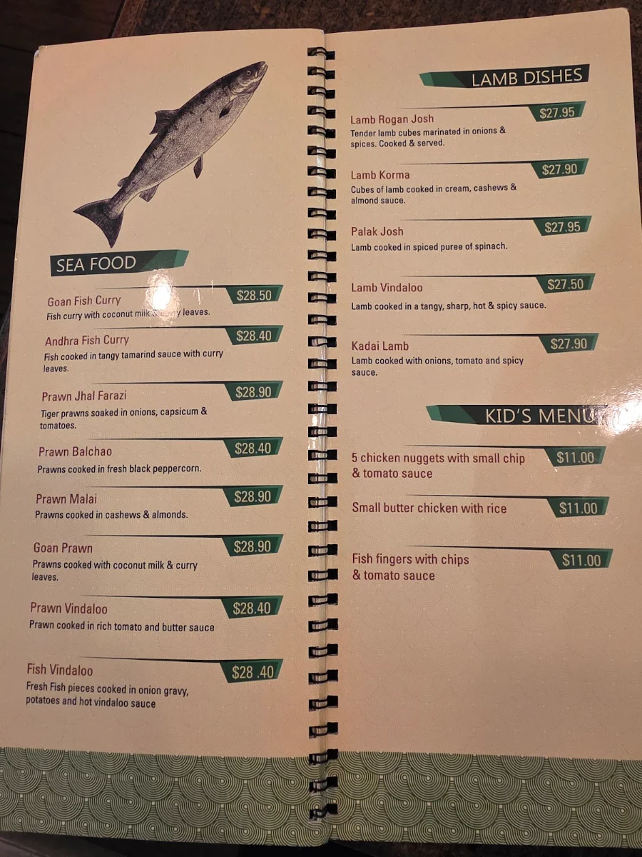 Menu, Shalimar Curries