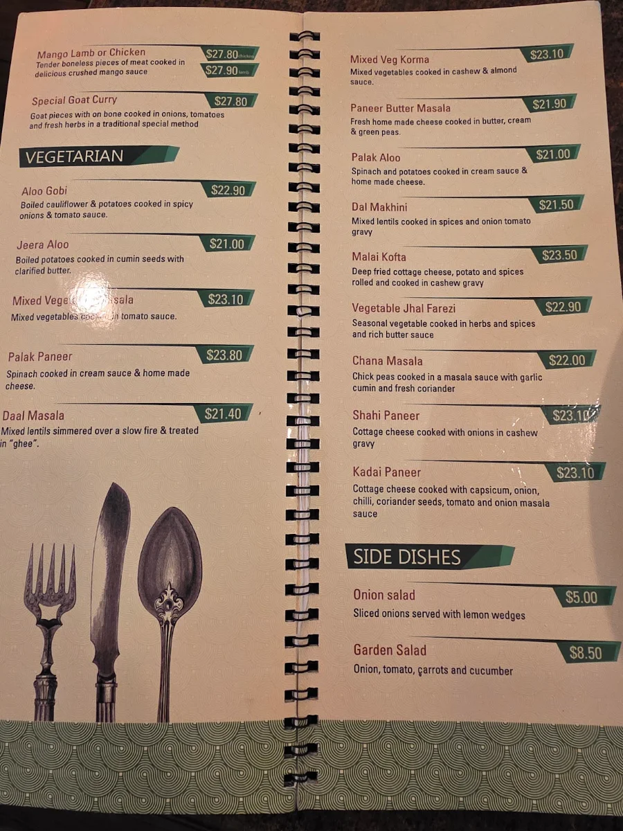 Menu, Shalimar Curries