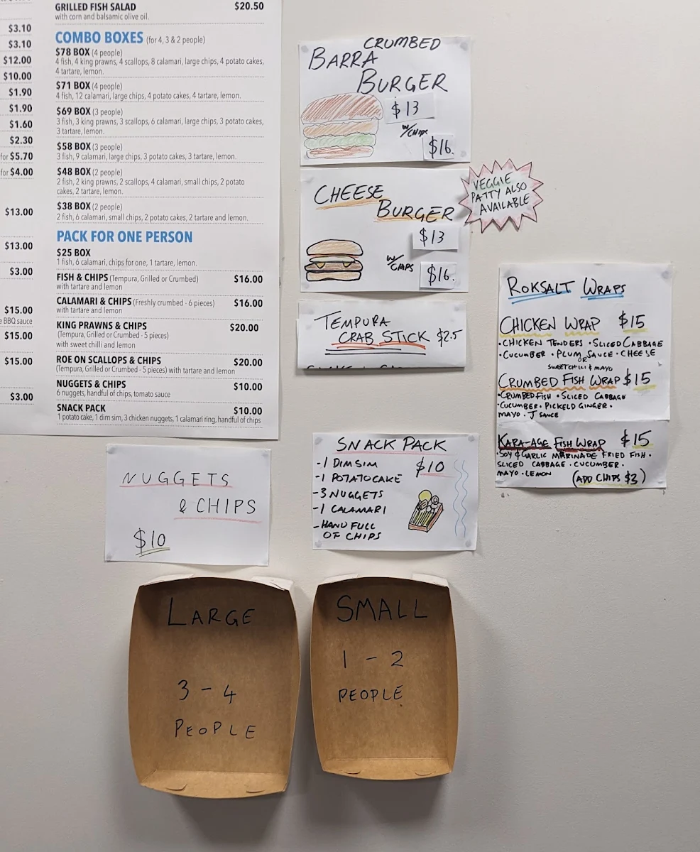 Menu, Roksalt Pizza and Fish & Chippery