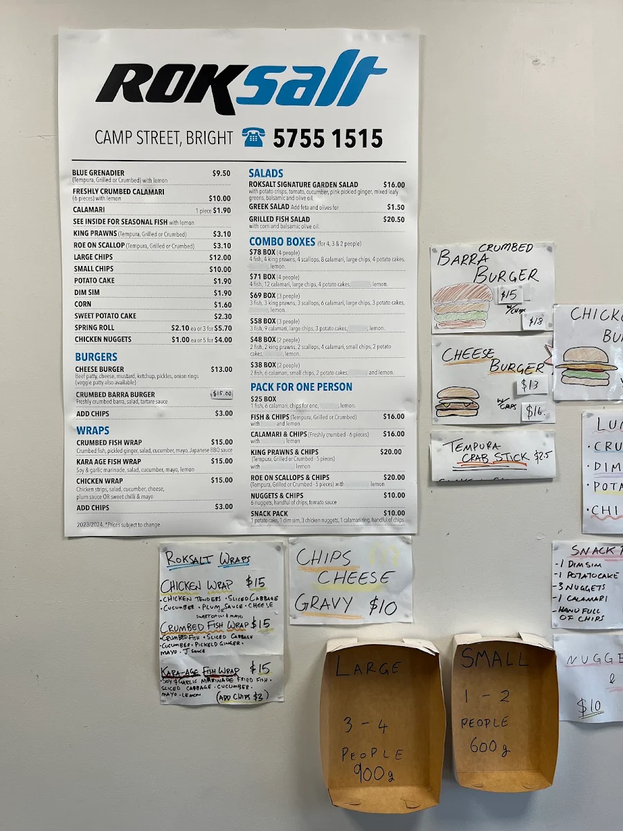 Menu, Roksalt Pizza and Fish & Chippery
