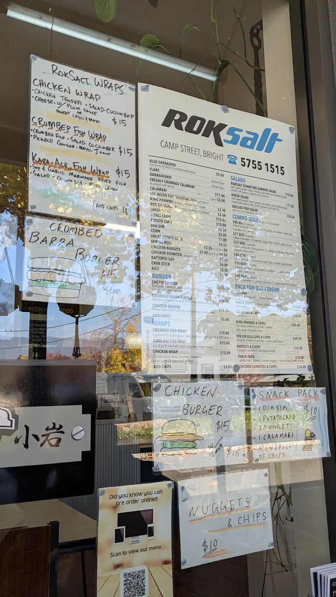 Menu, Roksalt Pizza and Fish & Chippery