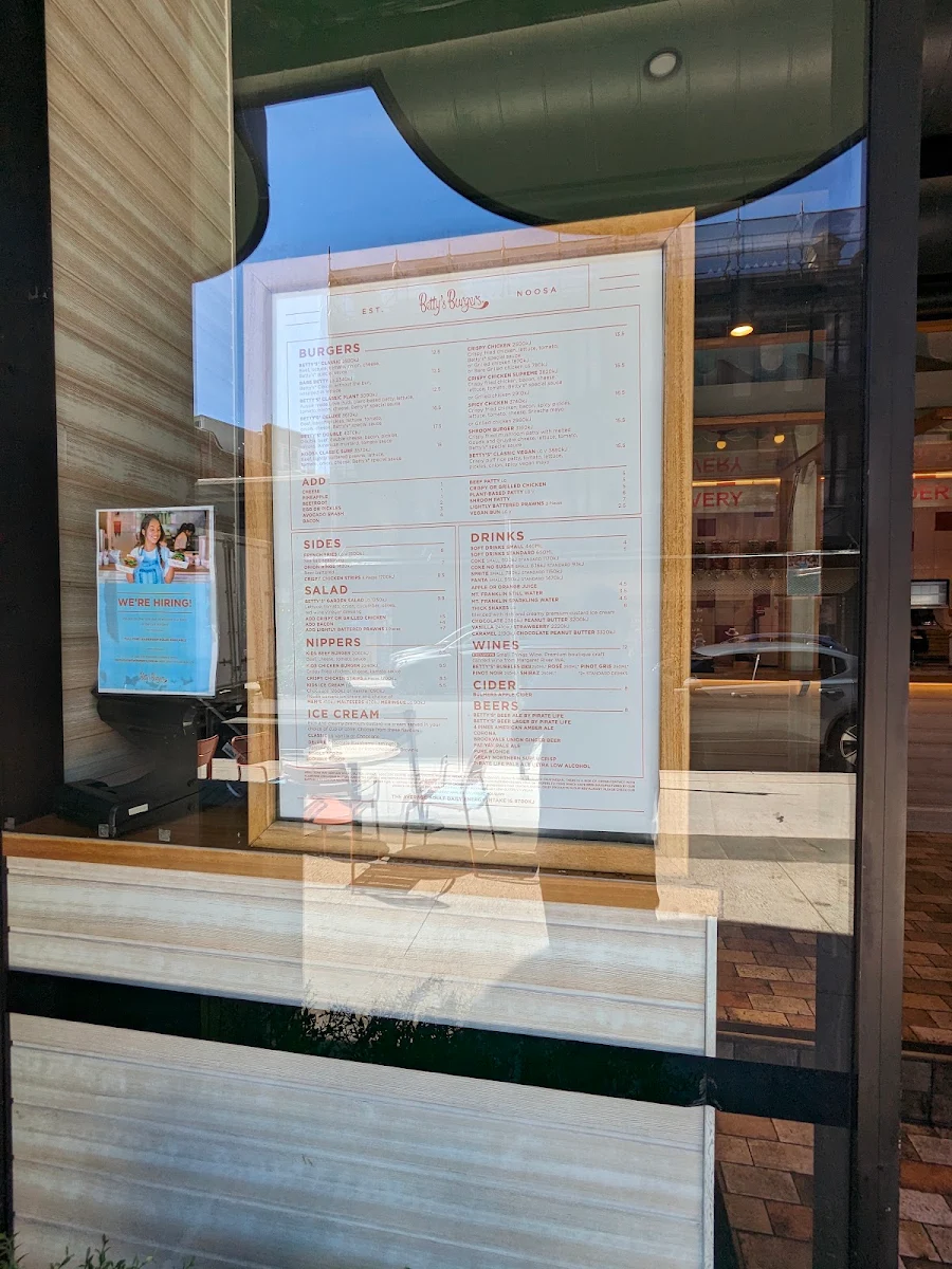 Menu, Betty's Burgers