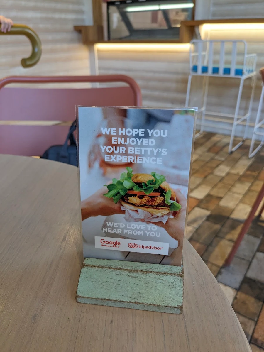 Menu, Betty's Burgers