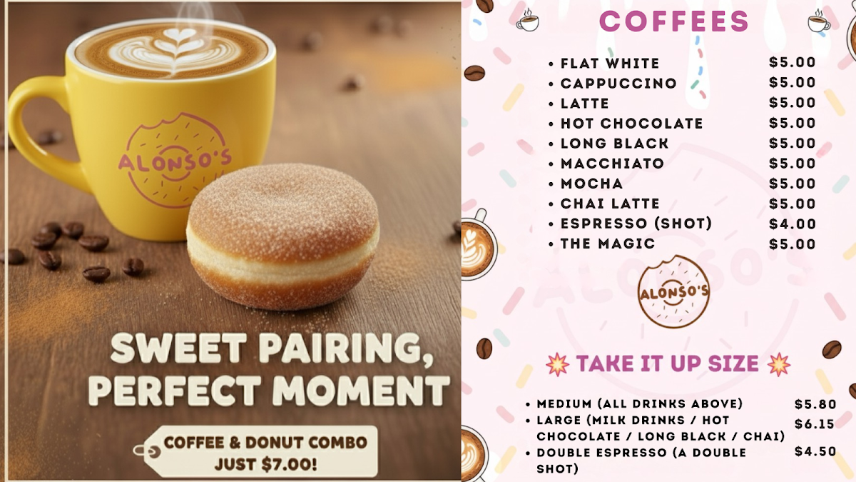 Menu, Alonso's Donuts