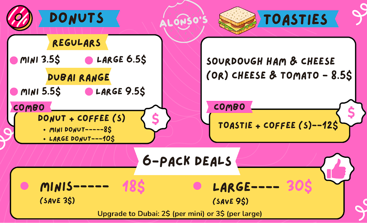 Menu, Alonso's Donuts