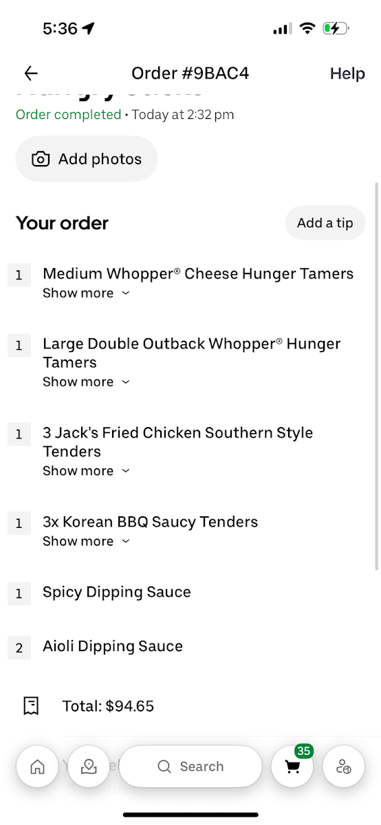 Menu, Hungry Jack's Burgers Sebastopol