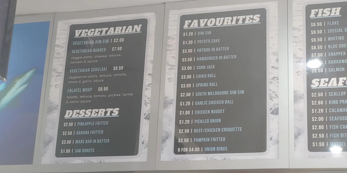 Menu, Broadway Fish & Chips Shop