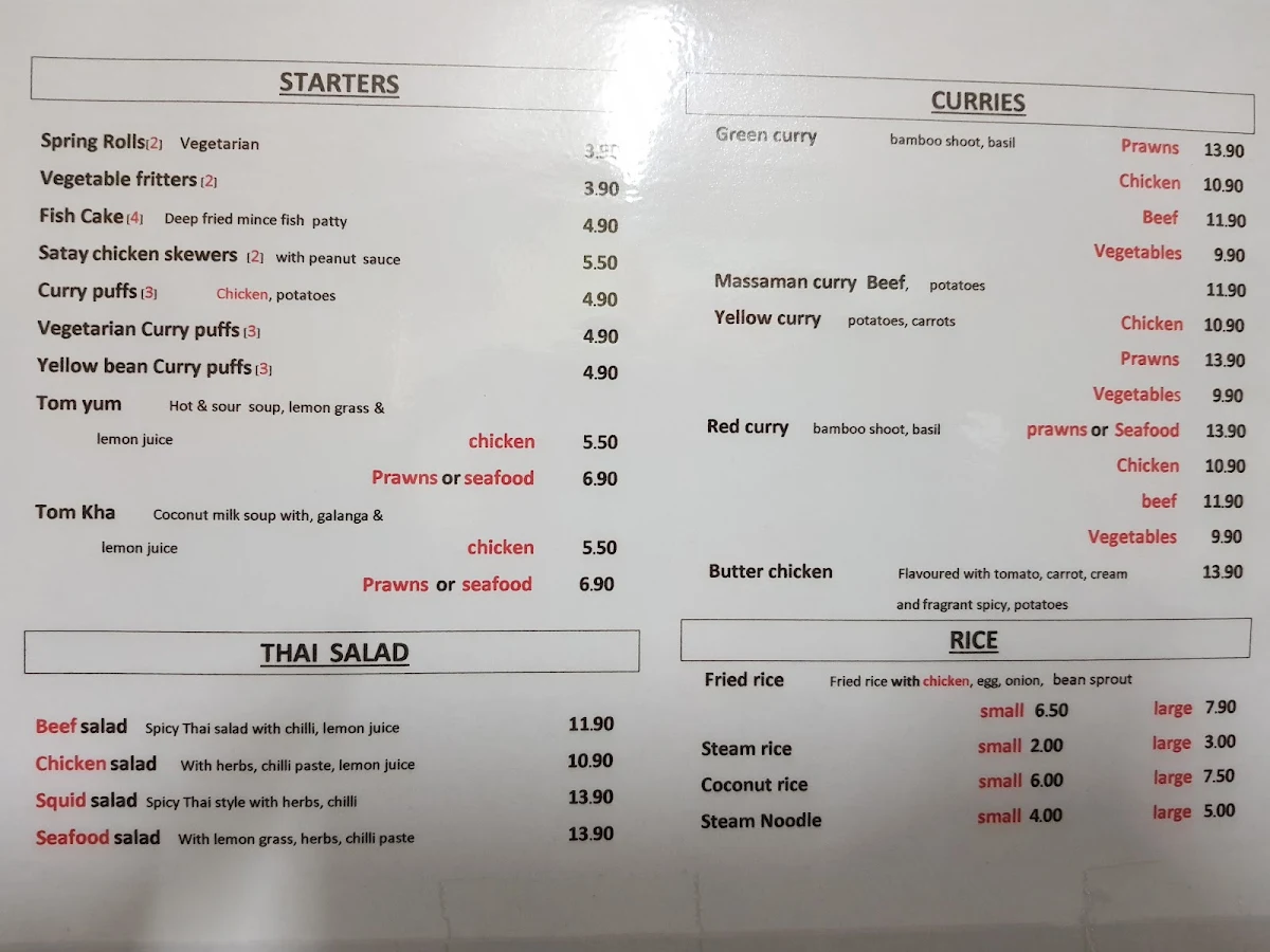 Menu, Smile Thai