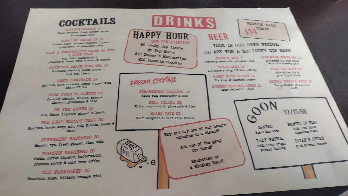 Menu, Chuck Trailer's Bondi Beach