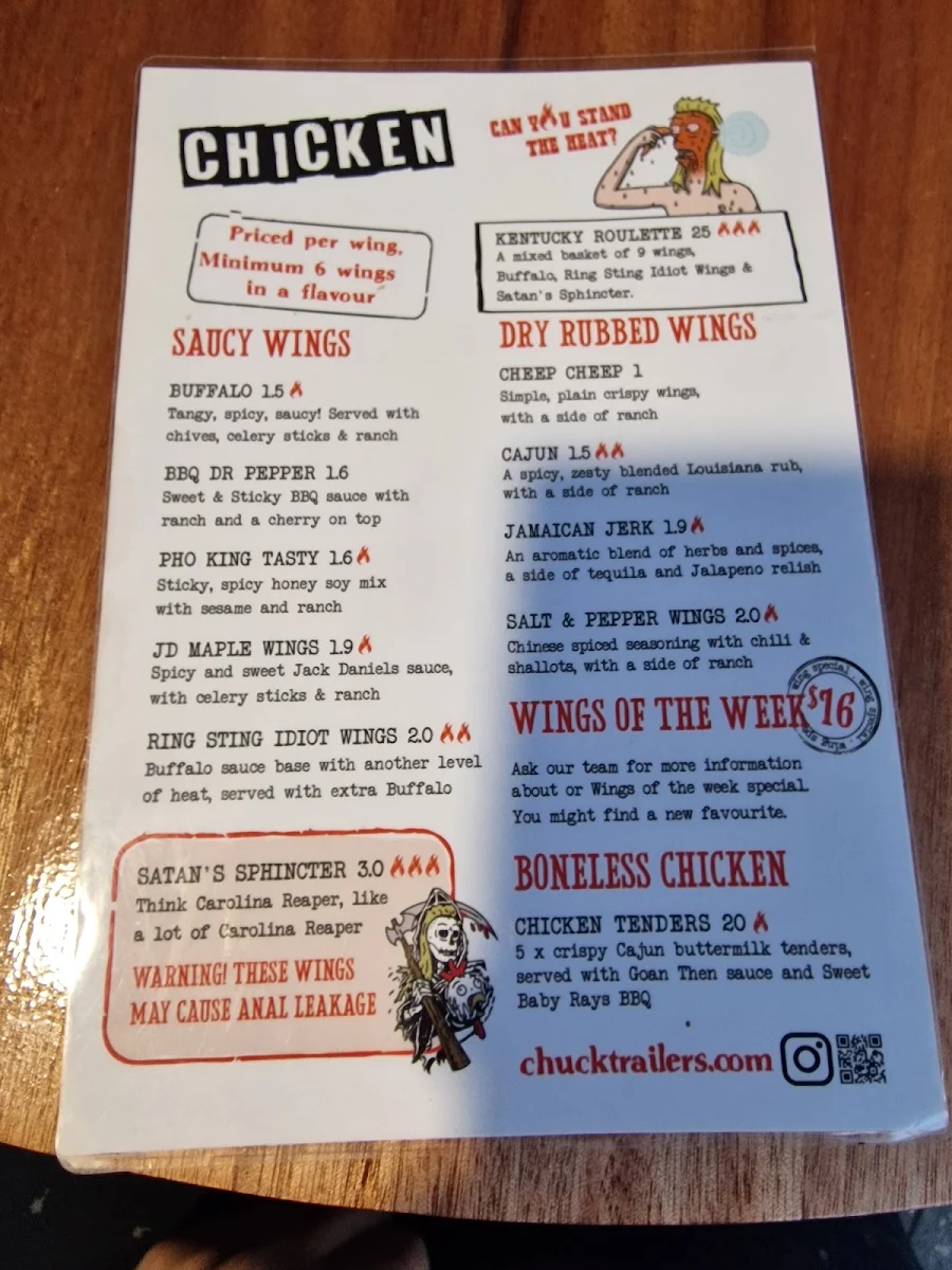 Menu, Chuck Trailer's Bondi Beach