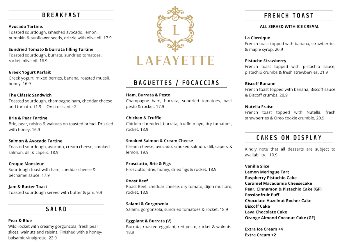 Menu, LAFAYETTE CAFE